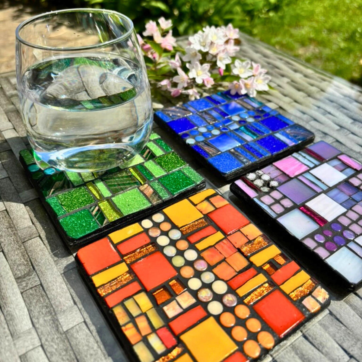 Handmade Geometric Mosaic Coasters: Modern Art Drink Coasters, Set of 4