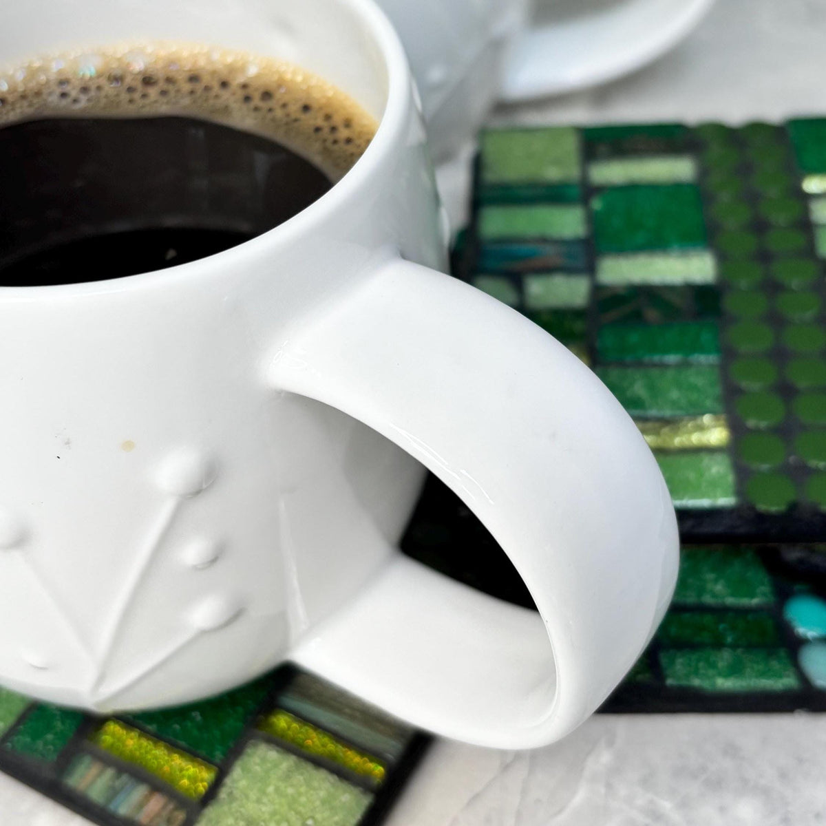 Single Green Mosaic Coaster – Handmade Glass Patchwork Tile Coasters