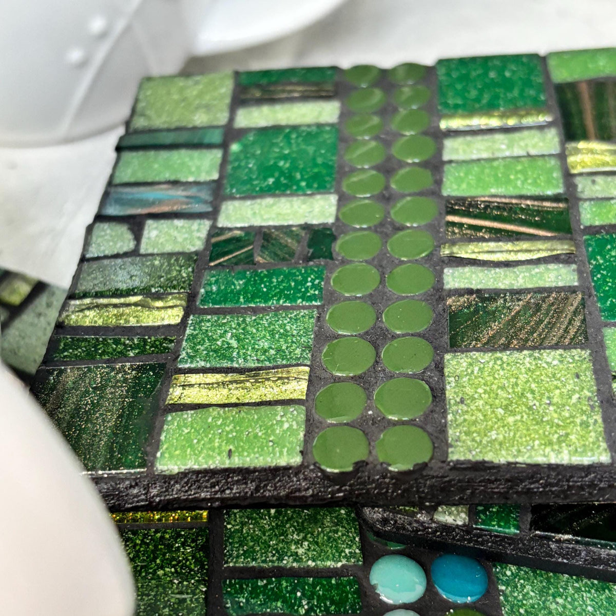 Single Green Mosaic Coaster – Handmade Glass Patchwork Tile Coasters