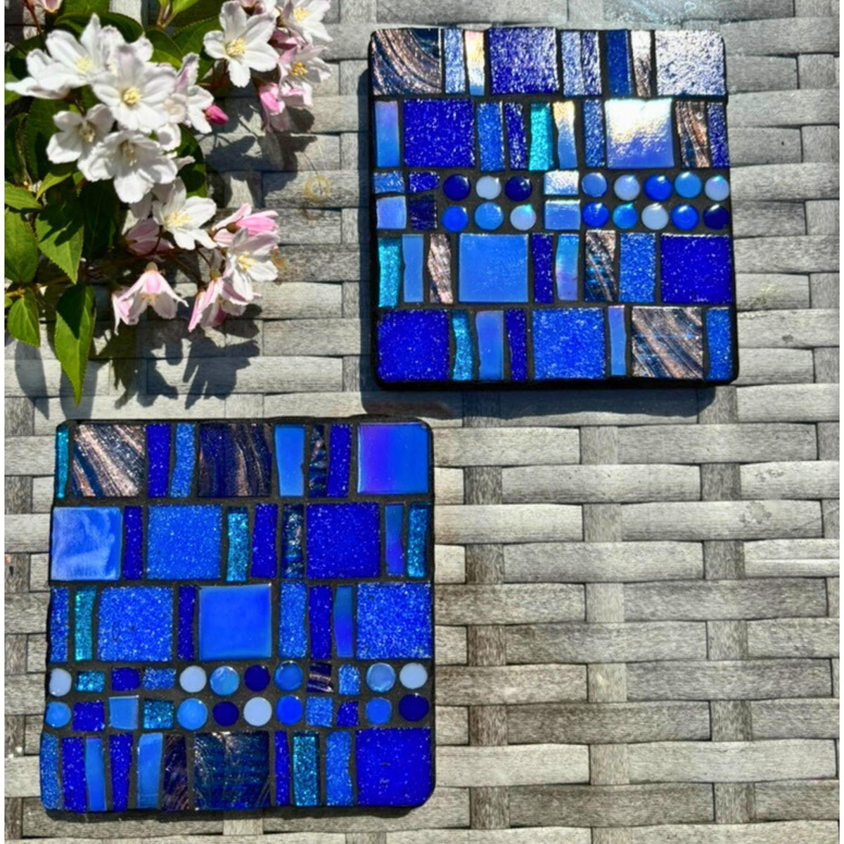 Single Blue Mosaic Coaster – Handmade Glass Patchwork Tile Coasters