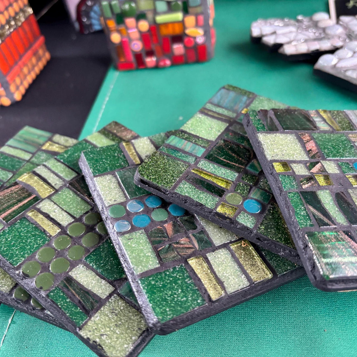 Single Green Mosaic Coaster – Handmade Glass Patchwork Tile Coasters