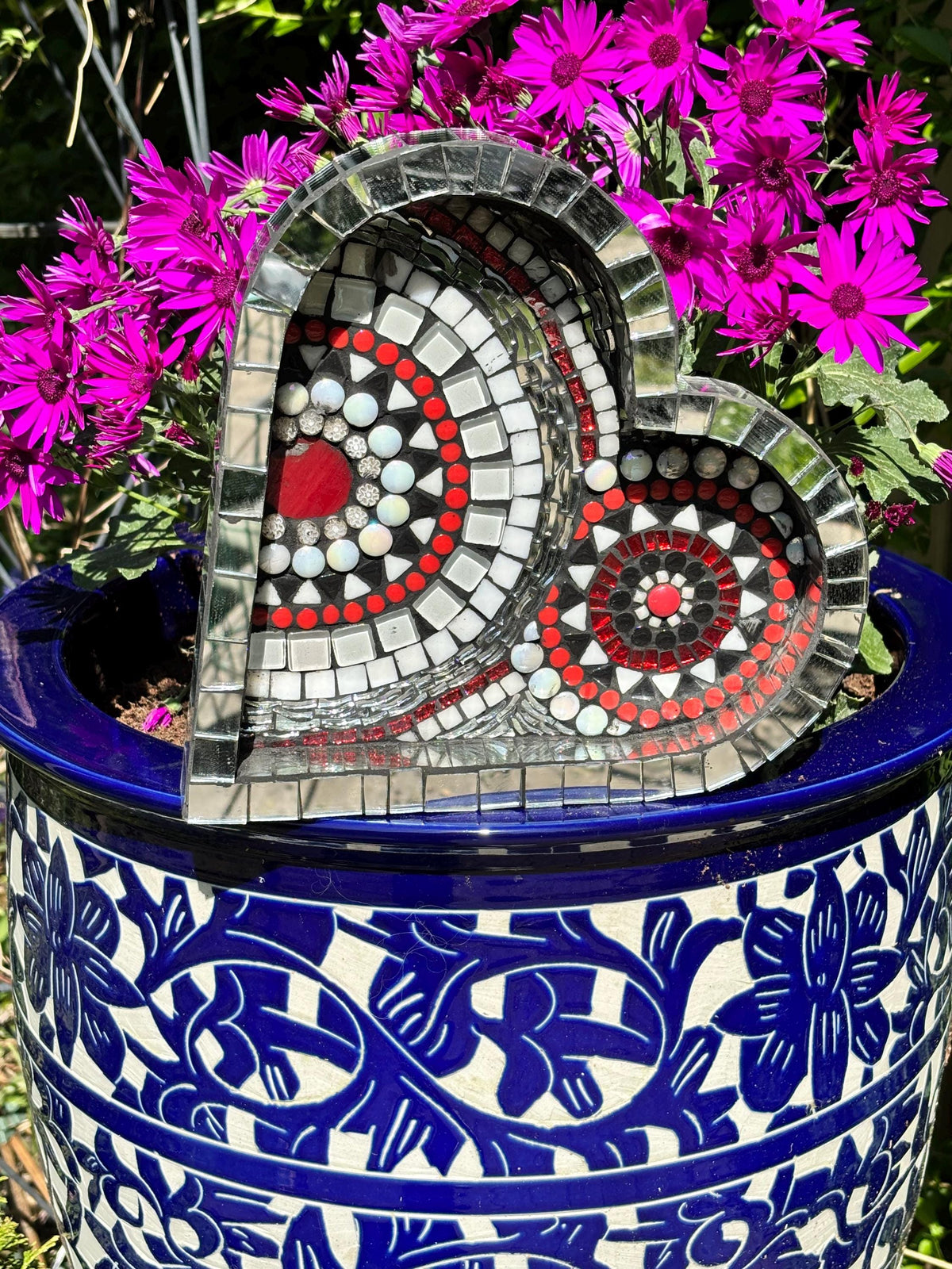 Heart Mosaic Tray: Red Black Silver Glass Tile Art - Valentine's Gift