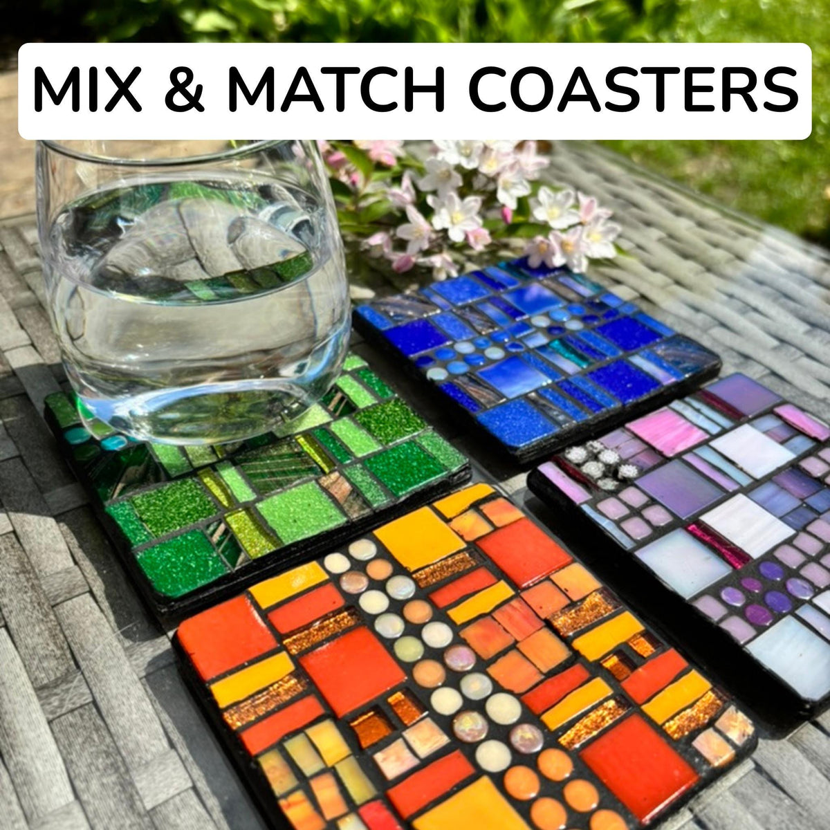 Geometric Mosaic Coasters: Handmade Modern Art, Bold Colors
