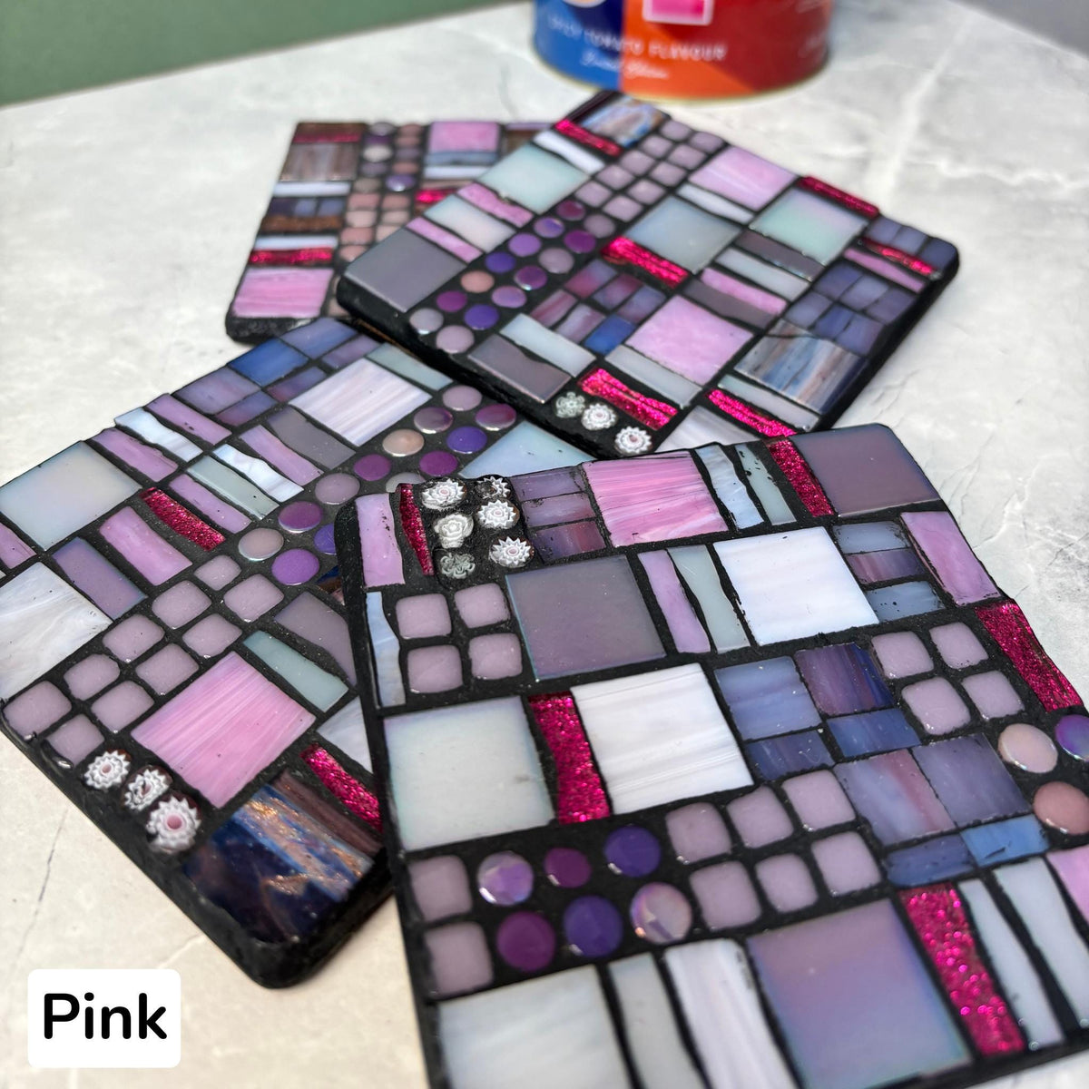 Geometric Mosaic Coasters: Handmade Modern Art, Bold Colors