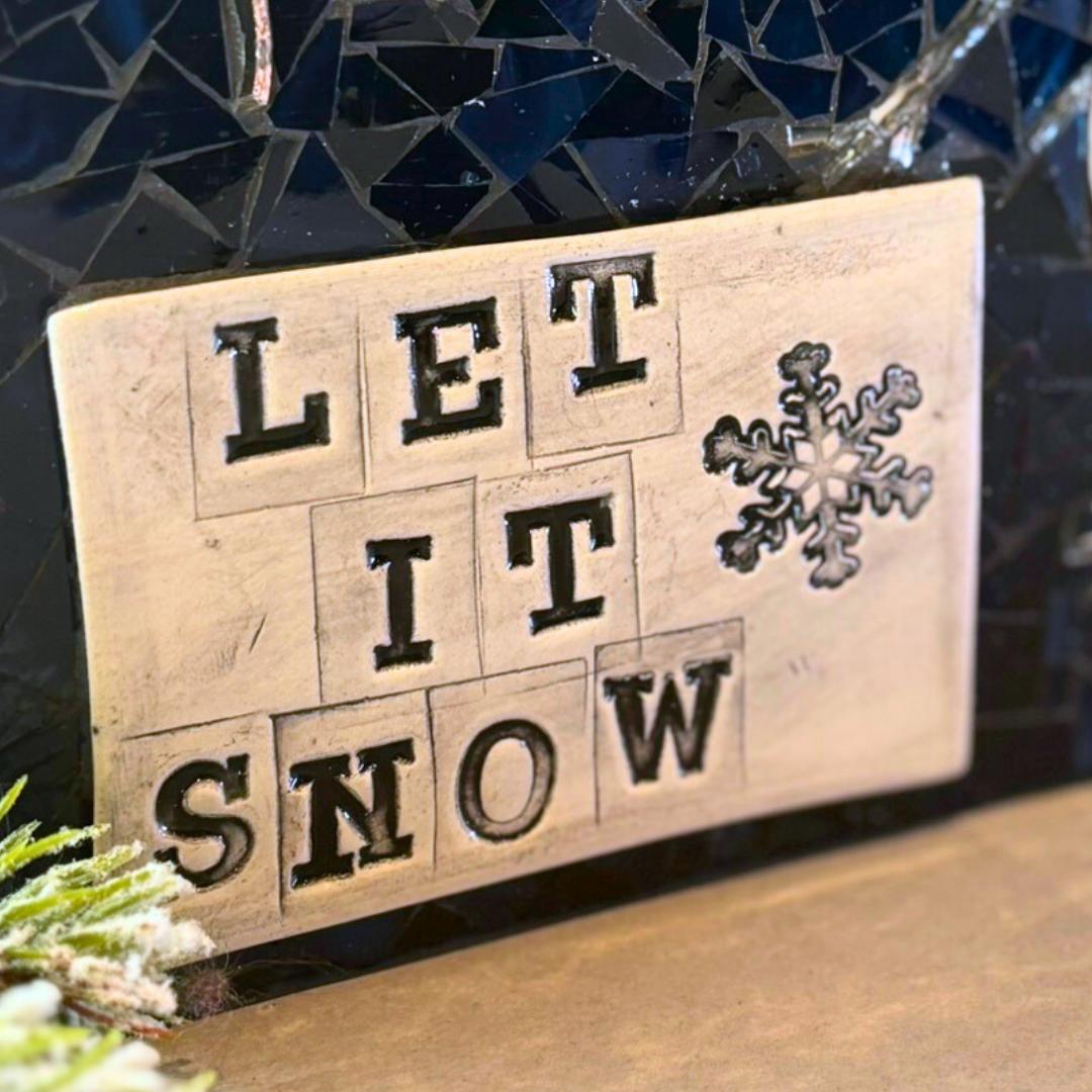 Handmade Mosaic "Let It Snow" Winter Plaque – Snowflake Wall Art, Festive Decoration