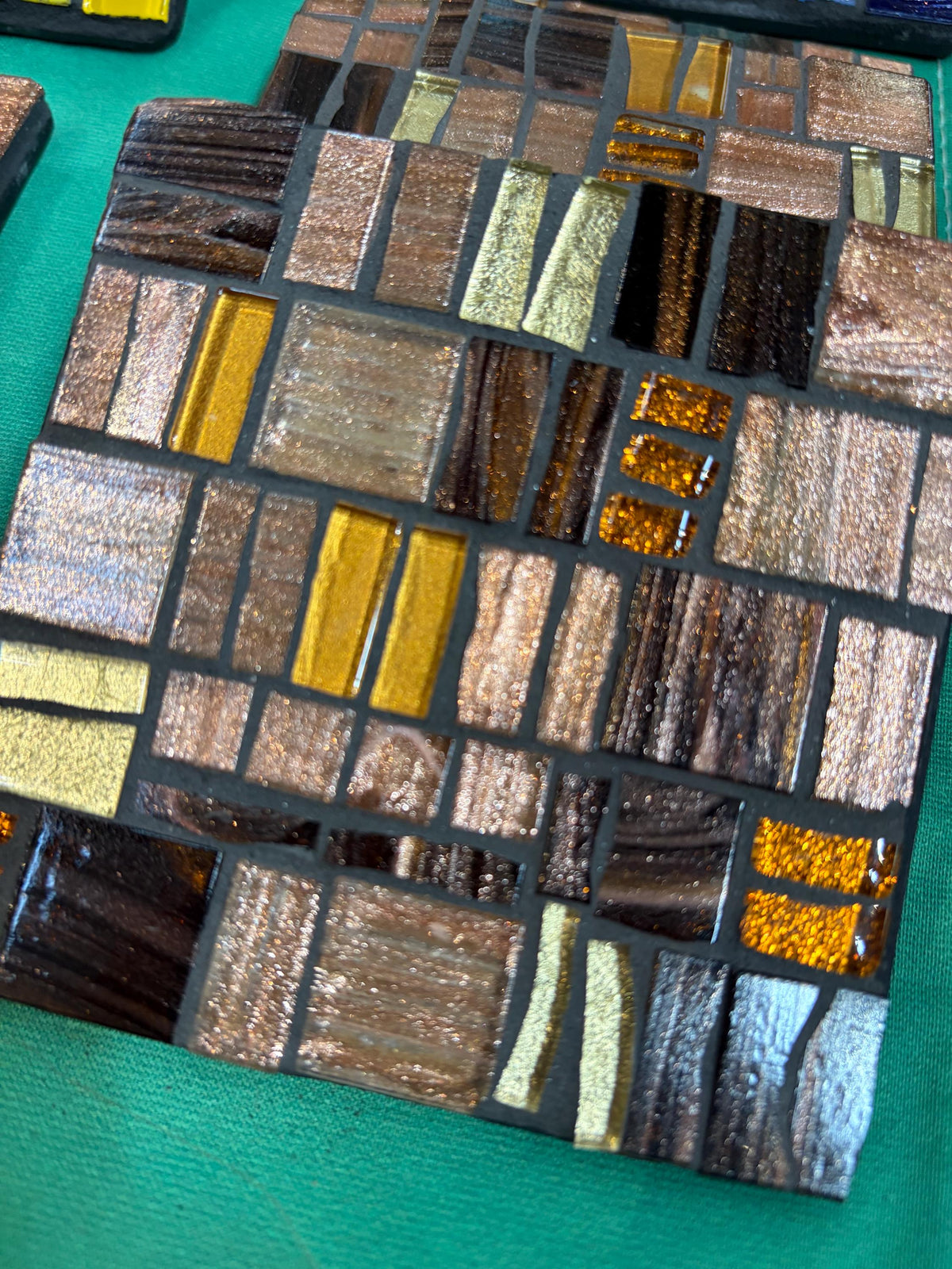 Handmade Mosaic Coasters – Rose Gold, Gold, Black Glass, Modern Home Decor