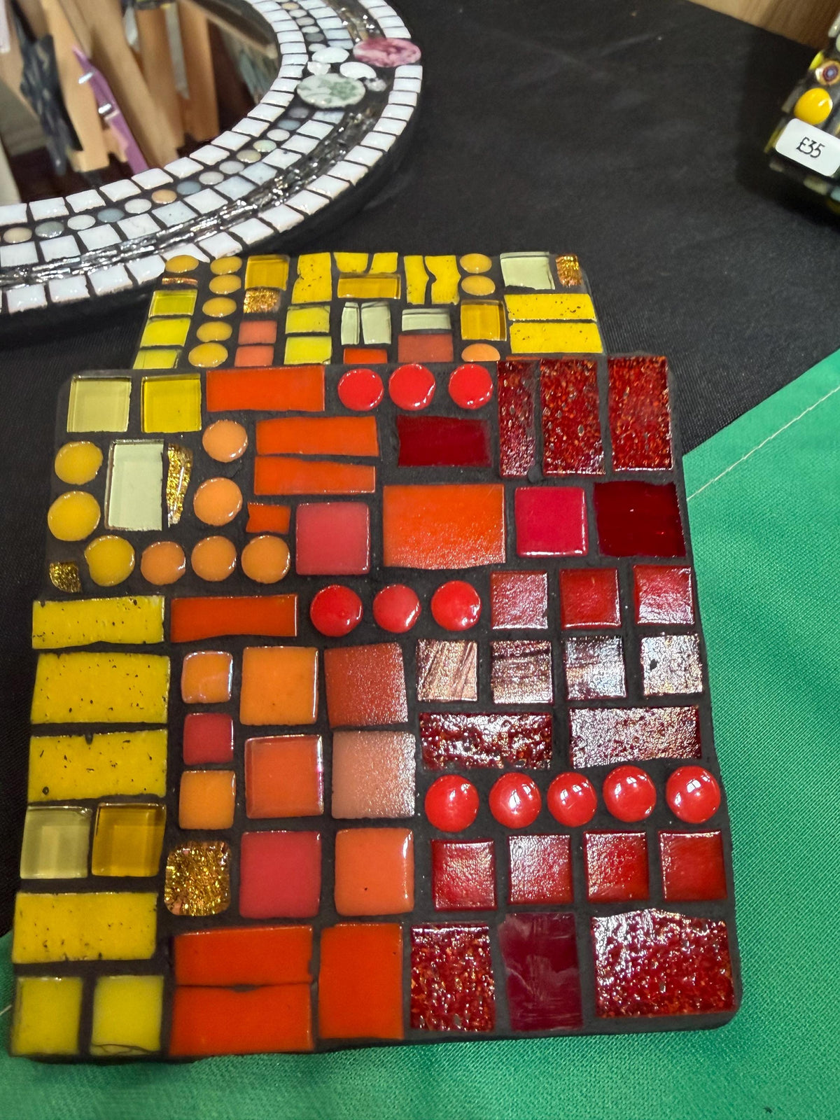 Handmade Sunset Glass Mosaic Coasters – Red, Orange, Yellow Decor