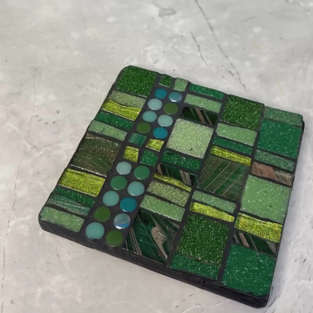 Single Green Mosaic Coaster – Handmade Glass Patchwork Tile Coasters