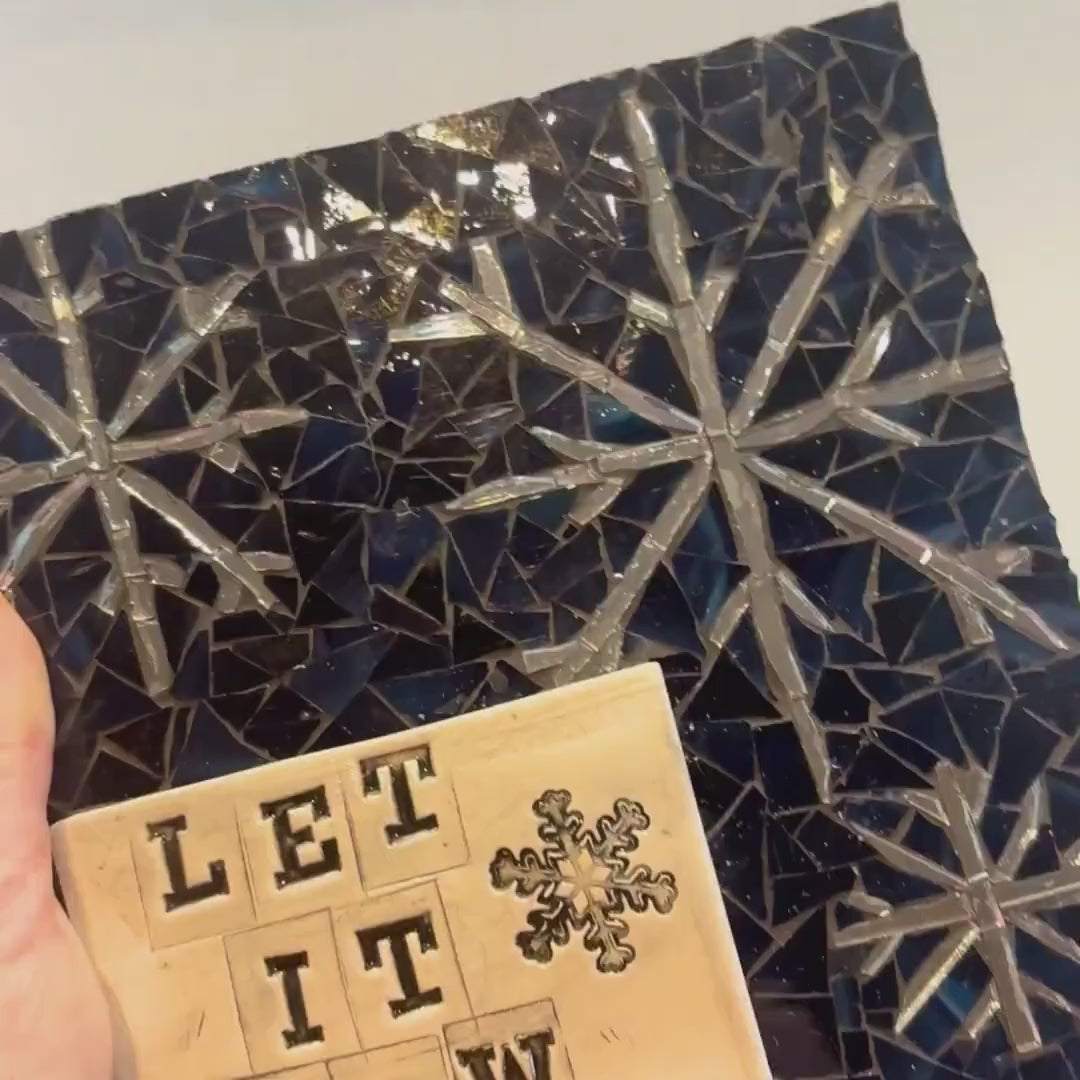Handmade Mosaic "Let It Snow" Winter Plaque – Snowflake Wall Art, Festive Decoration