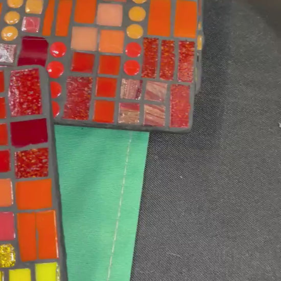 Handmade Sunset Glass Mosaic Coasters – Red, Orange, Yellow Decor