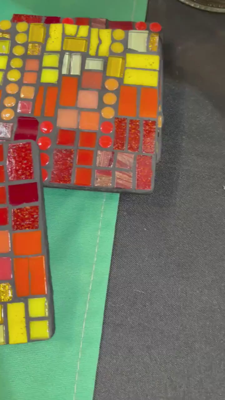 Handmade Sunset Glass Mosaic Coasters – Red, Orange, Yellow Decor