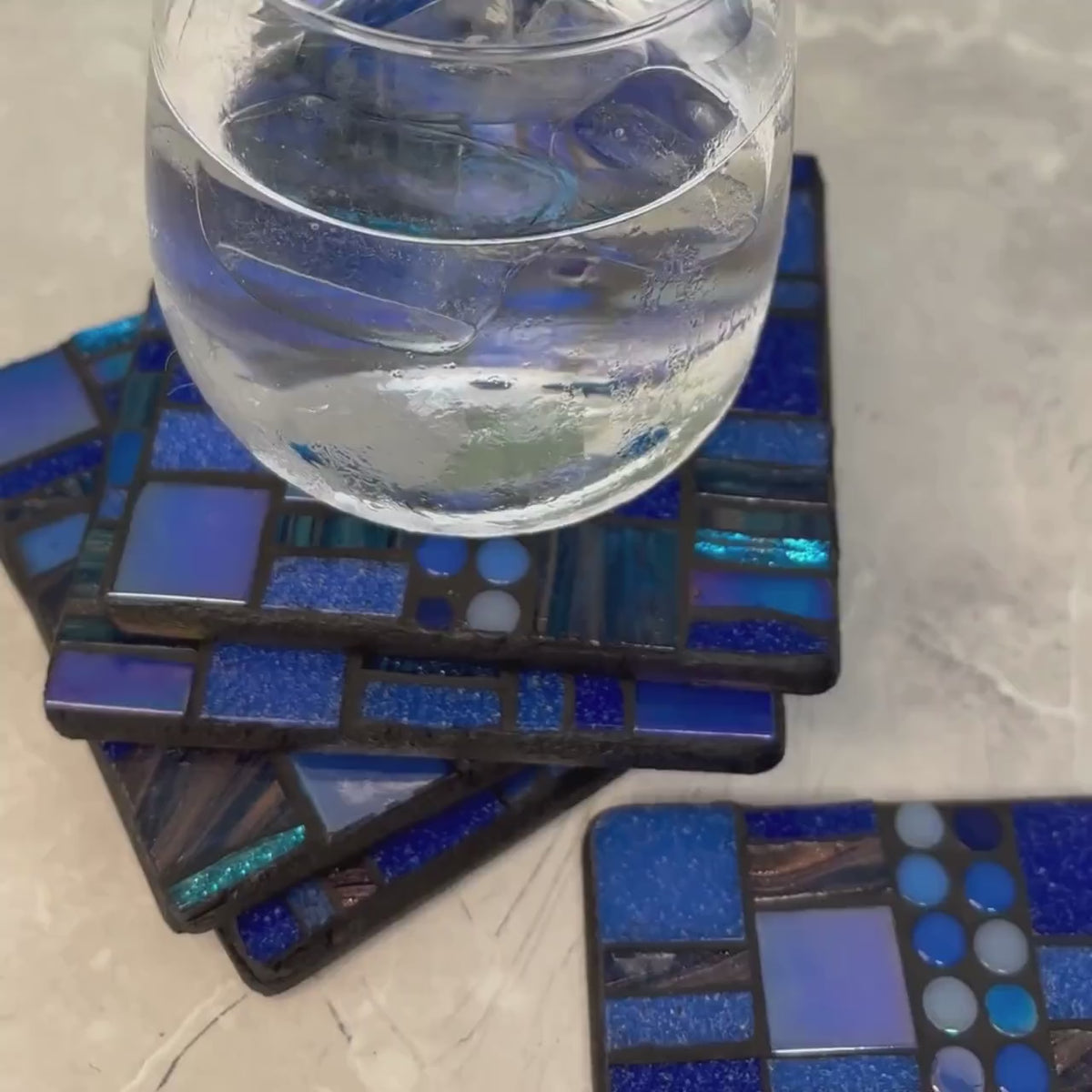 Single Blue Mosaic Coaster – Handmade Glass Patchwork Tile Coasters