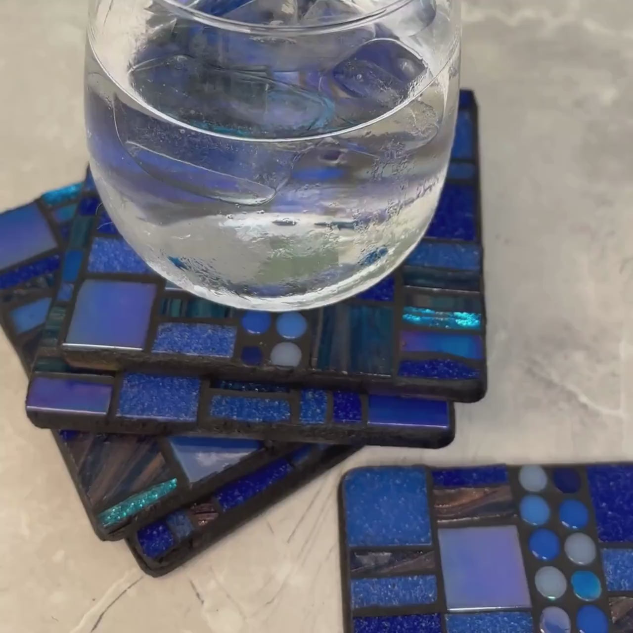 Single Blue Mosaic Coaster – Handmade Glass Patchwork Tile Coasters